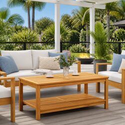 Solid Acacia Wood Side Table with Post Leg Design 110cm