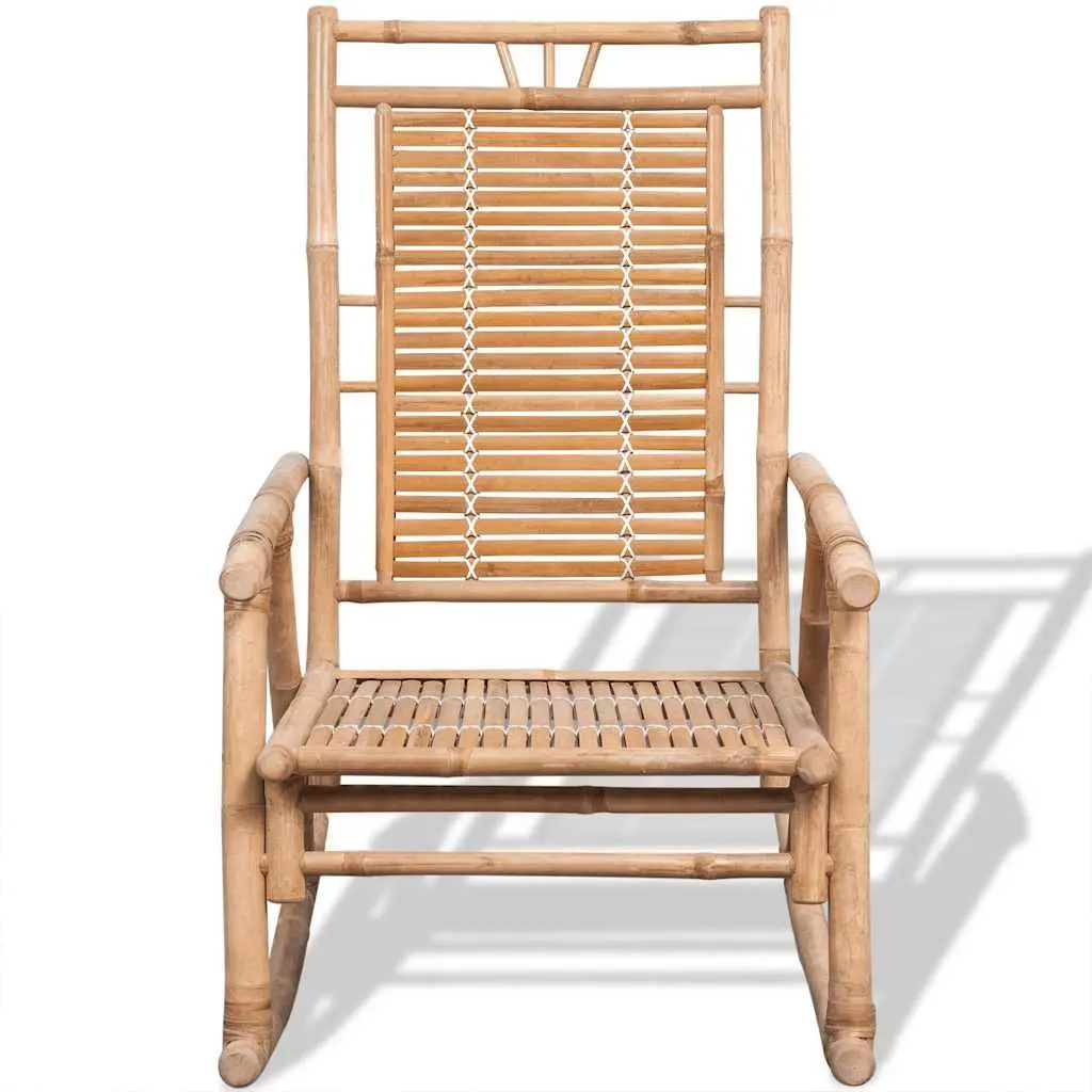 Rocking Chair Brown Bamboo Garden Patio Relaxation Furniture Indoor Outdoor