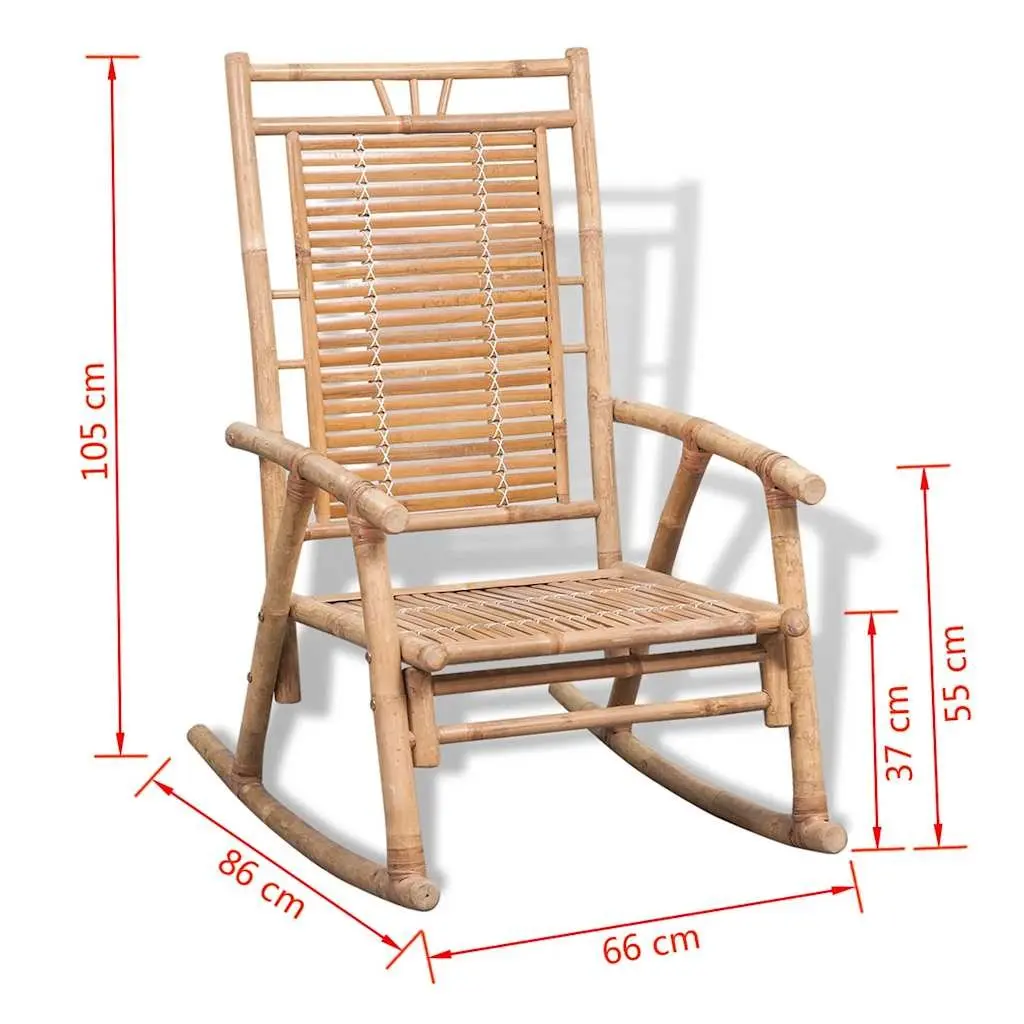 Rocking Chair Brown Bamboo Garden Patio Relaxation Furniture Indoor Outdoor