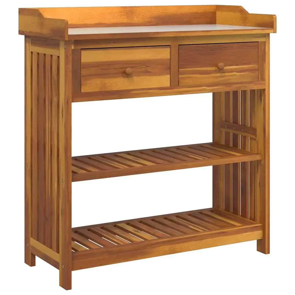 Outdoor Storage Cabinet Brown Solid Acacia Wood with Shelves and Drawers 93 x 41.5 x 98cm