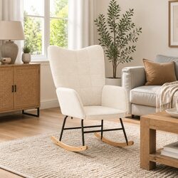Contemporary Rocking Chair with Sherpa Fabric and Metal Frame