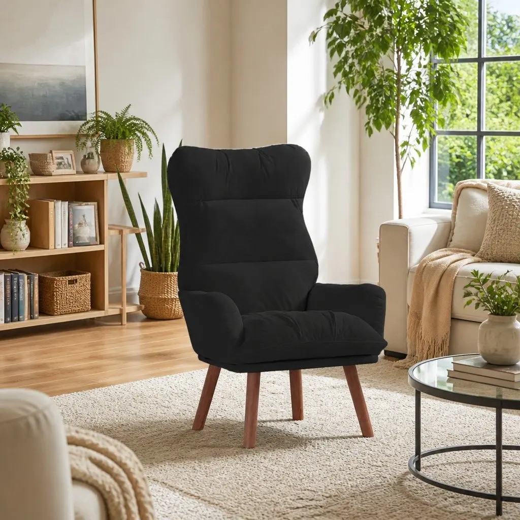 Armchair Black Velvet Modern Relaxing Chair Padded Armrests Living Room