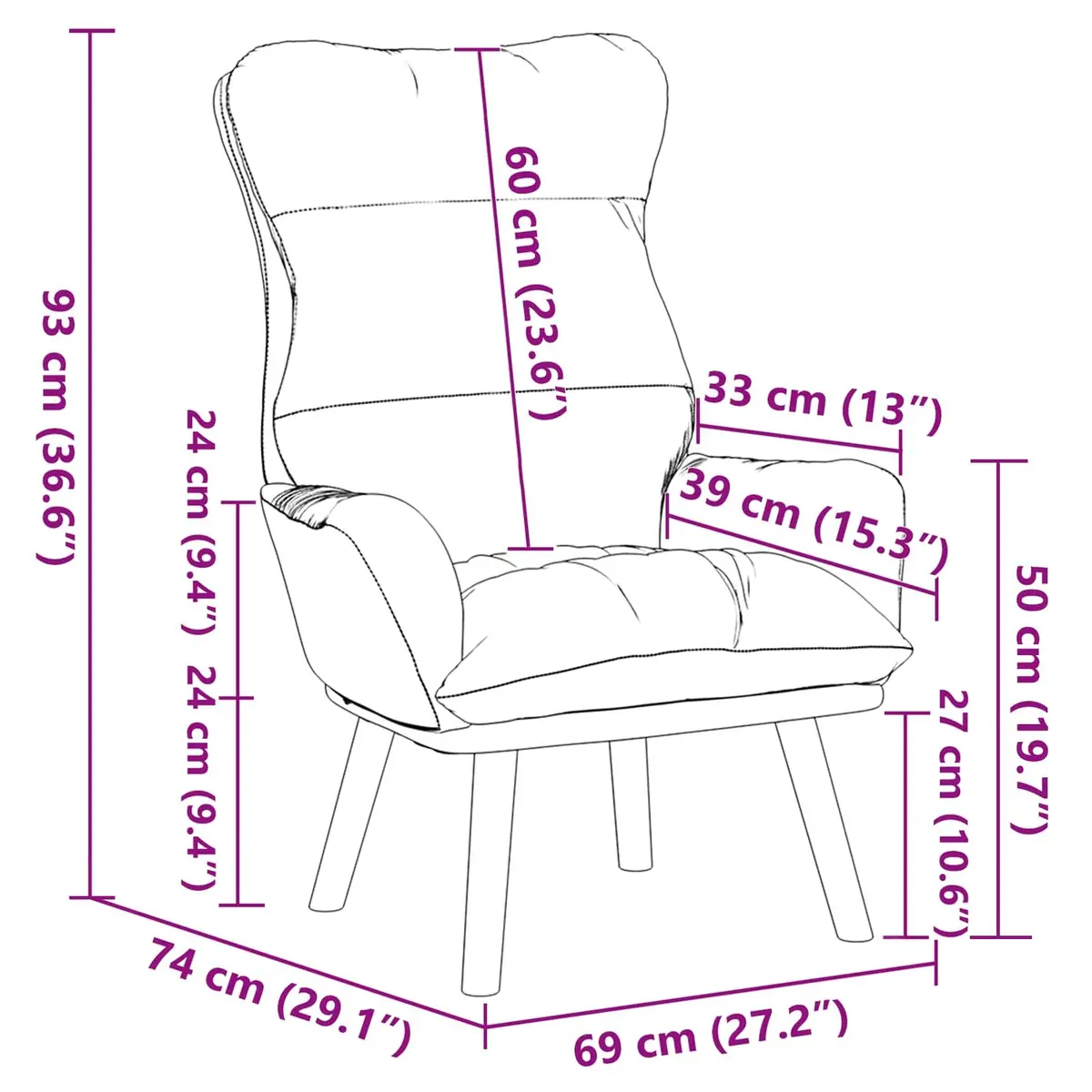 Armchair Black Velvet Modern Relaxing Chair Padded Armrests Living Room