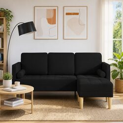 Modular Sofa Set in Black Polyester Fabric with Cushions