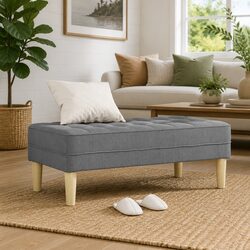Contemporary Light Grey Bench Ottoman with Cushion