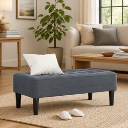 Bench Ottoman with Cushion Dark Grey Velvet 113 x 57 x 39 cm