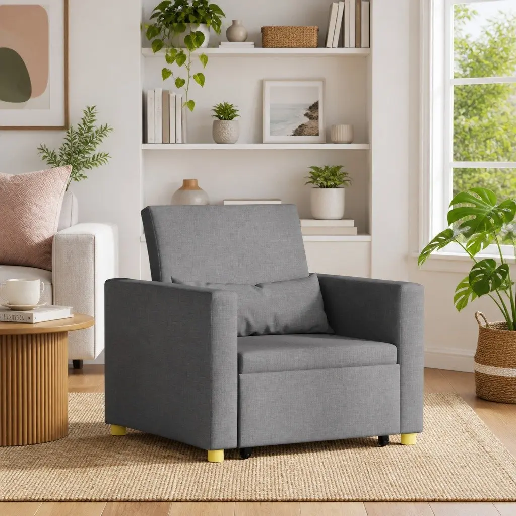 Convertible Sofa Bed Compact Grey 90x165x87cm 3-in-1 Armchair Recliner