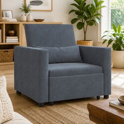 Functional Grey Velvet Convertible Sofa Bed with Wheels