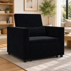Single Pull-Out Sofa Bed in Black Velvet