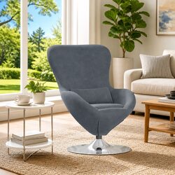 Egg Chair Swivel Lounge Armchair in Grey Velvet