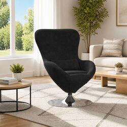 Egg Chair in Black Velvet with 360-Degree Swivel Base