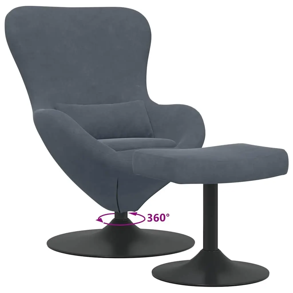 Egg Chair with Footstool Swivel 360 Degree Grey Velvet Modern