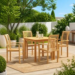 4-Piece Dining Chair Set in Brown Solid Teak Wood