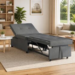 Grey Modern Convertible Sofa Bed with Adjustable Backrest