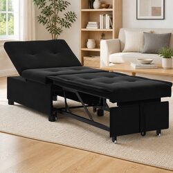 Black Sofa Bed 194 x 67 x 82 cm with Velvet Upholstery
