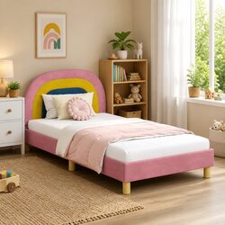 Engineered Wood Kids Bed Frame with Headboard Pink 90 x 190 cm