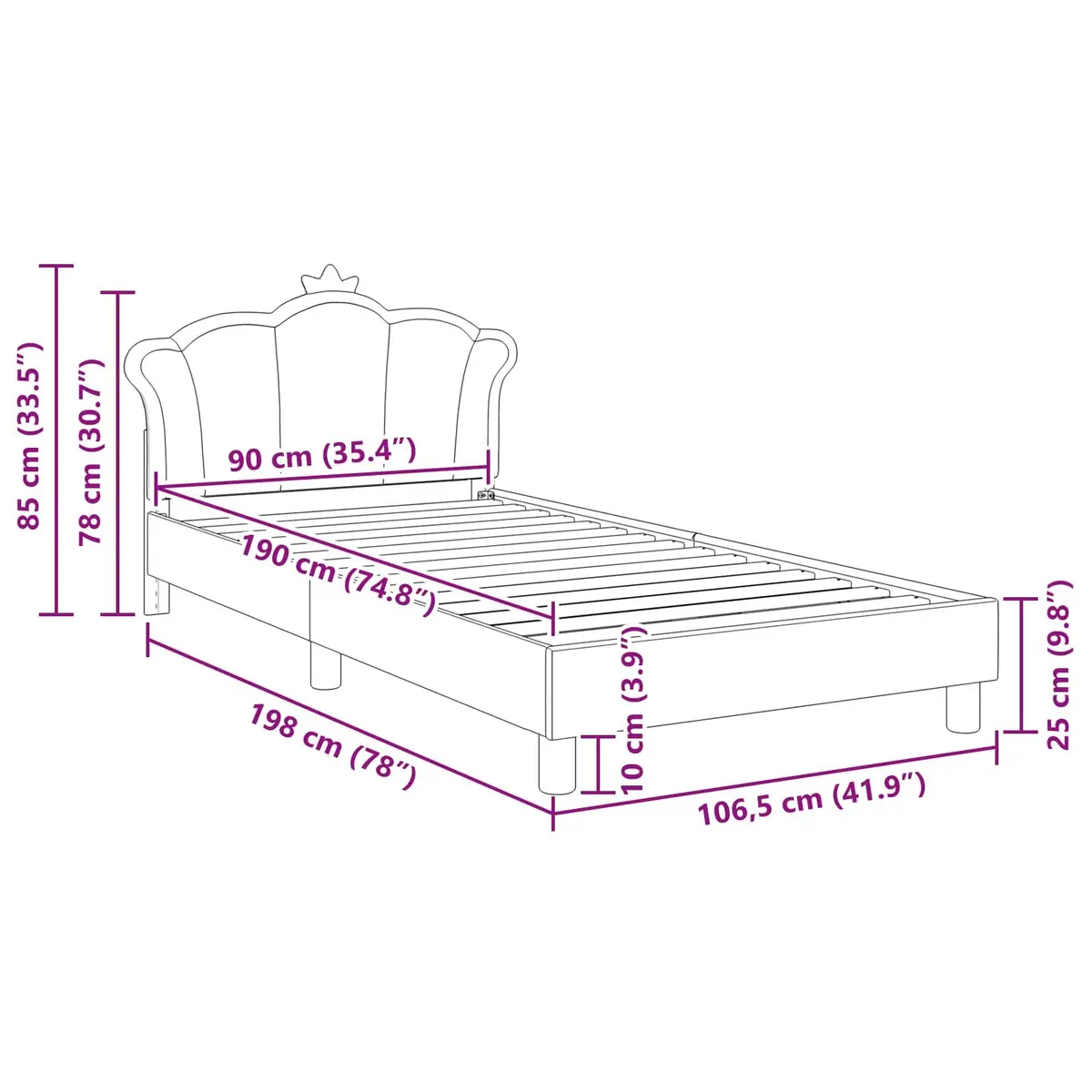 Kids Bed Frame with Headboard Low-Profile 90 x 190 cm Pink