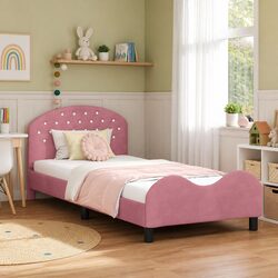 Kids Bed Frame with Headboard 90 x 190 cm in Pink Velvet