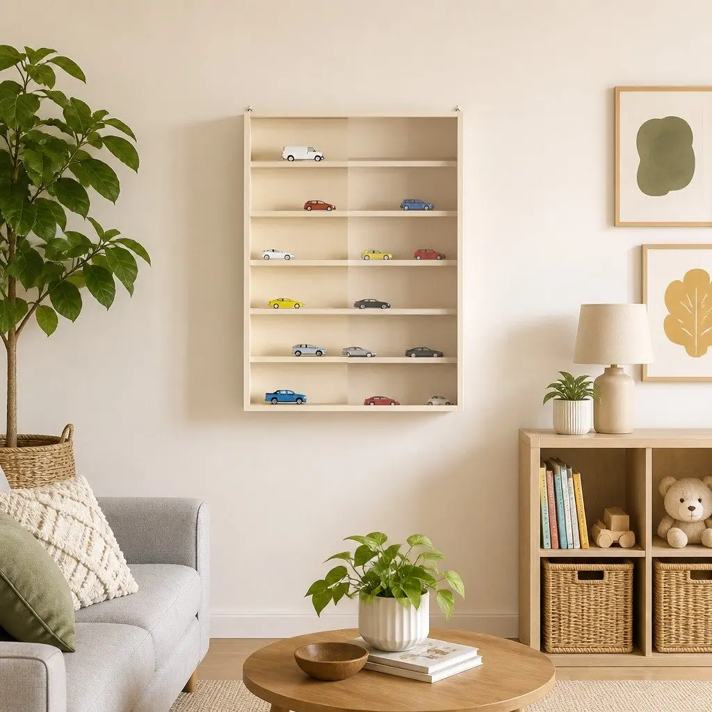 Wall Display Case Wall-Mounted Beige Storage Unit 40 x 8.5 x 54 cm