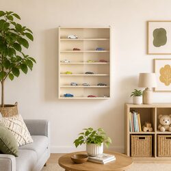 Plywood Wall Display Case with Sliding Doors in Beige