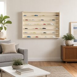 Wall-Mounted Display Case Beige 80 x 8.5 x 54 cm with Sliding Doors