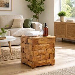 Rectangular Storage Stool Made of Solid Teak Wood