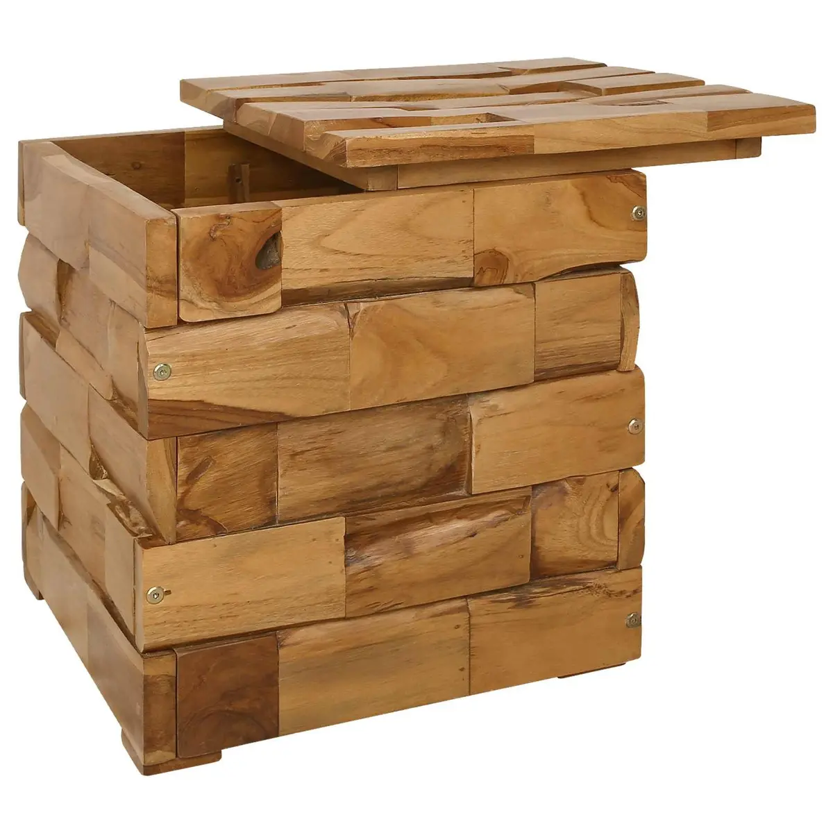 Rectangular Stool Brown Solid Teak Wood Compact Hidden Storage Bedroom Entryway