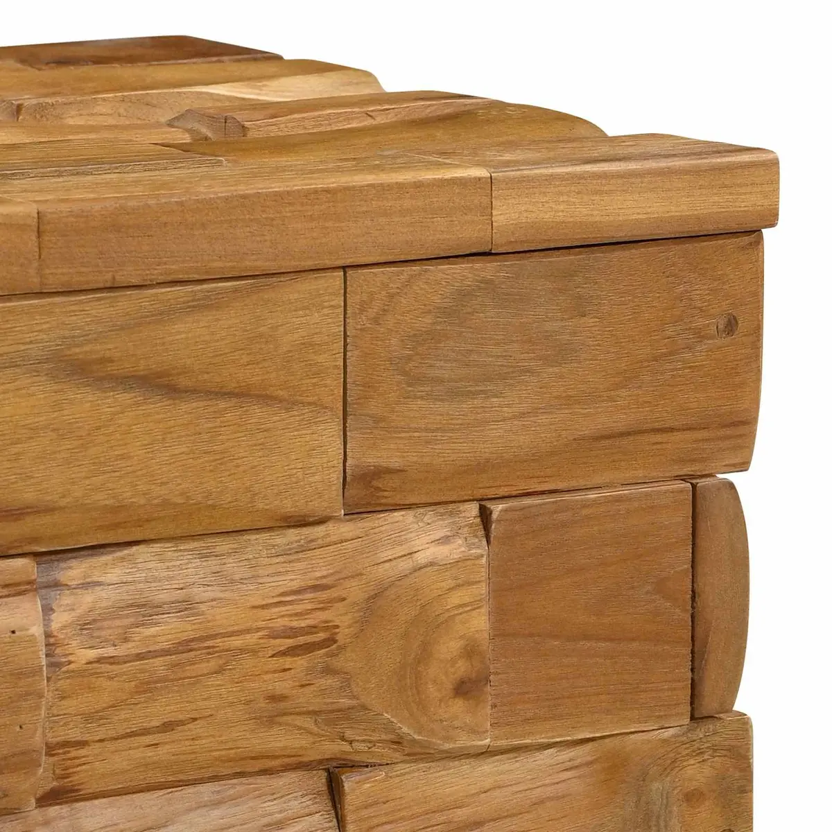 Rectangular Stool Brown Solid Teak Wood Compact Hidden Storage Bedroom Entryway