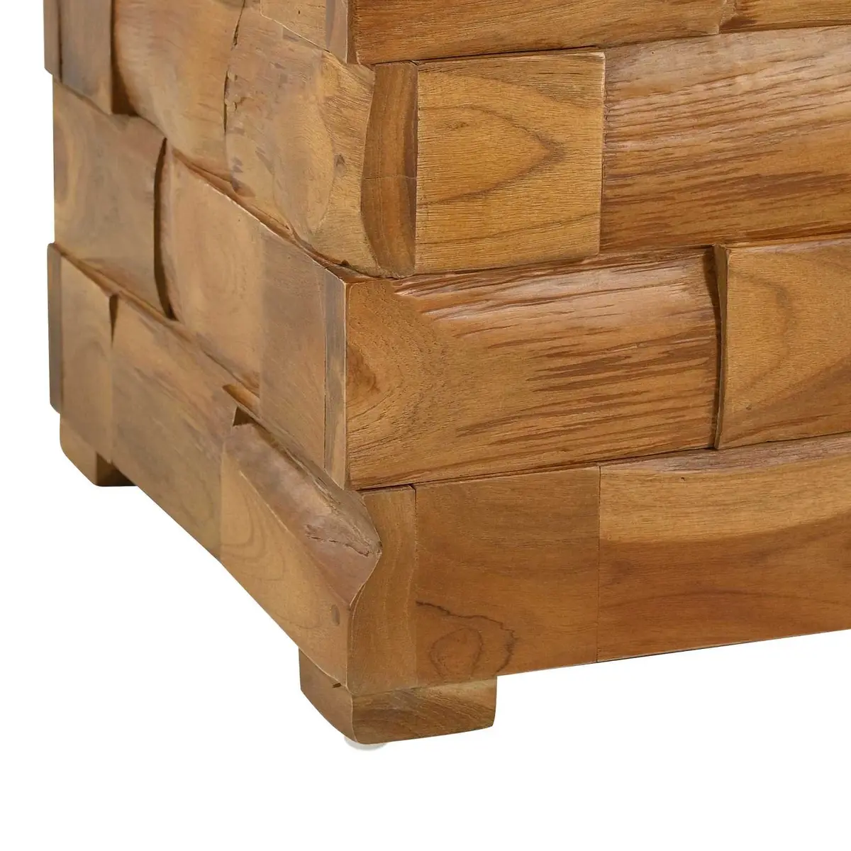 Rectangular Stool Brown Solid Teak Wood Compact Hidden Storage Bedroom Entryway