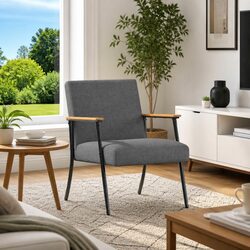 Modern Grey Fabric Armchair with Steel Frame