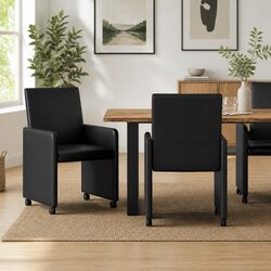 Black Dining Chairs on Wheels – 2 Piece Set
