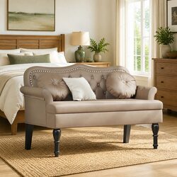 Button Tufted Chesterfield Bench in Faux Leather