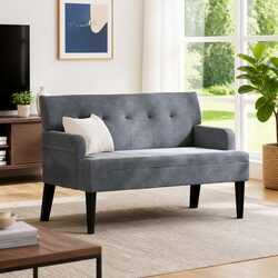 Chesterfield Bench: Dark Grey Velvet Lounge Seating Details
