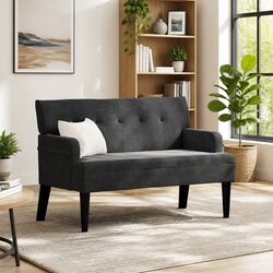 Black Velvet Chesterfield Bench with Plywood Frame