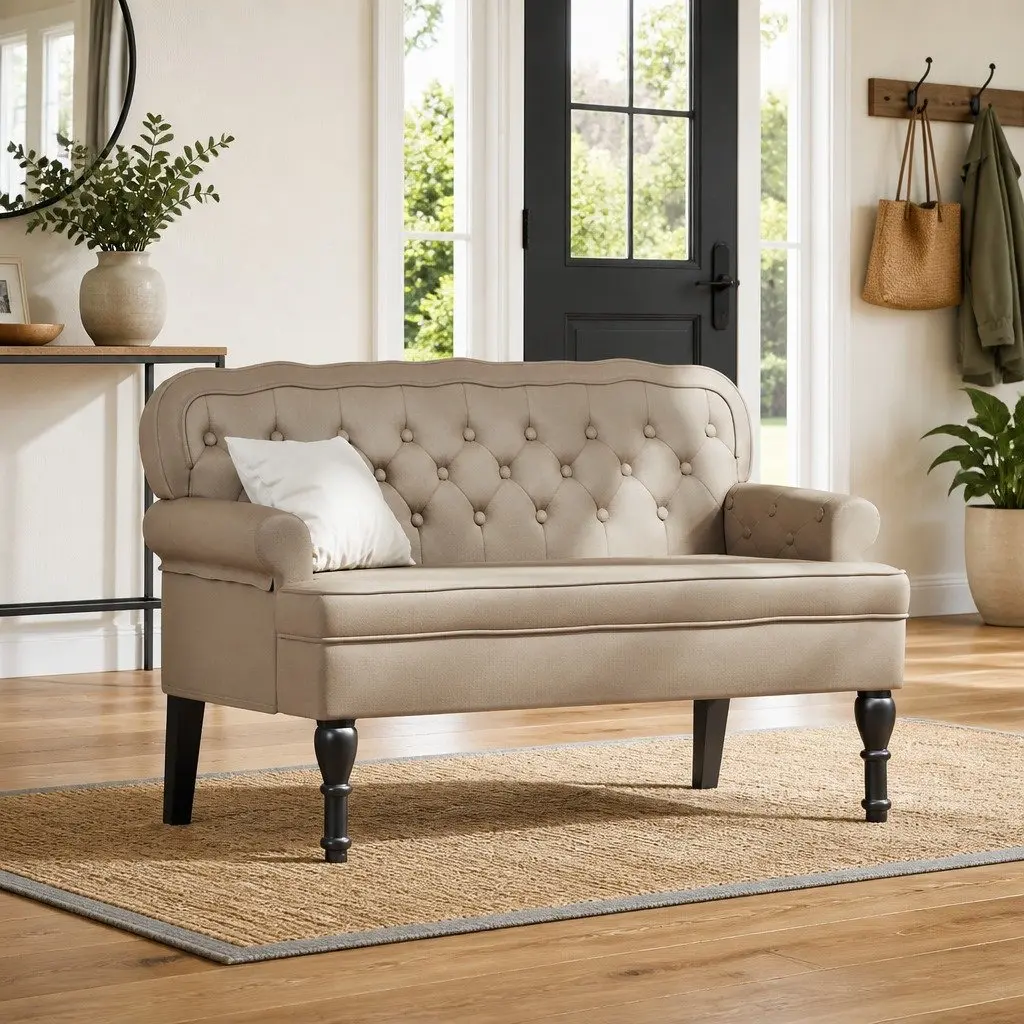 Chesterfield Bench Faux Leather Comfort Brown 119.5 cm x 64.5 cm x 75 cm