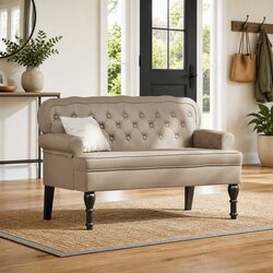 Chesterfield Bench: Button Tufted Faux Leather in Brown