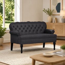 Black Faux Leather Chesterfield Bench with Plywood Frame