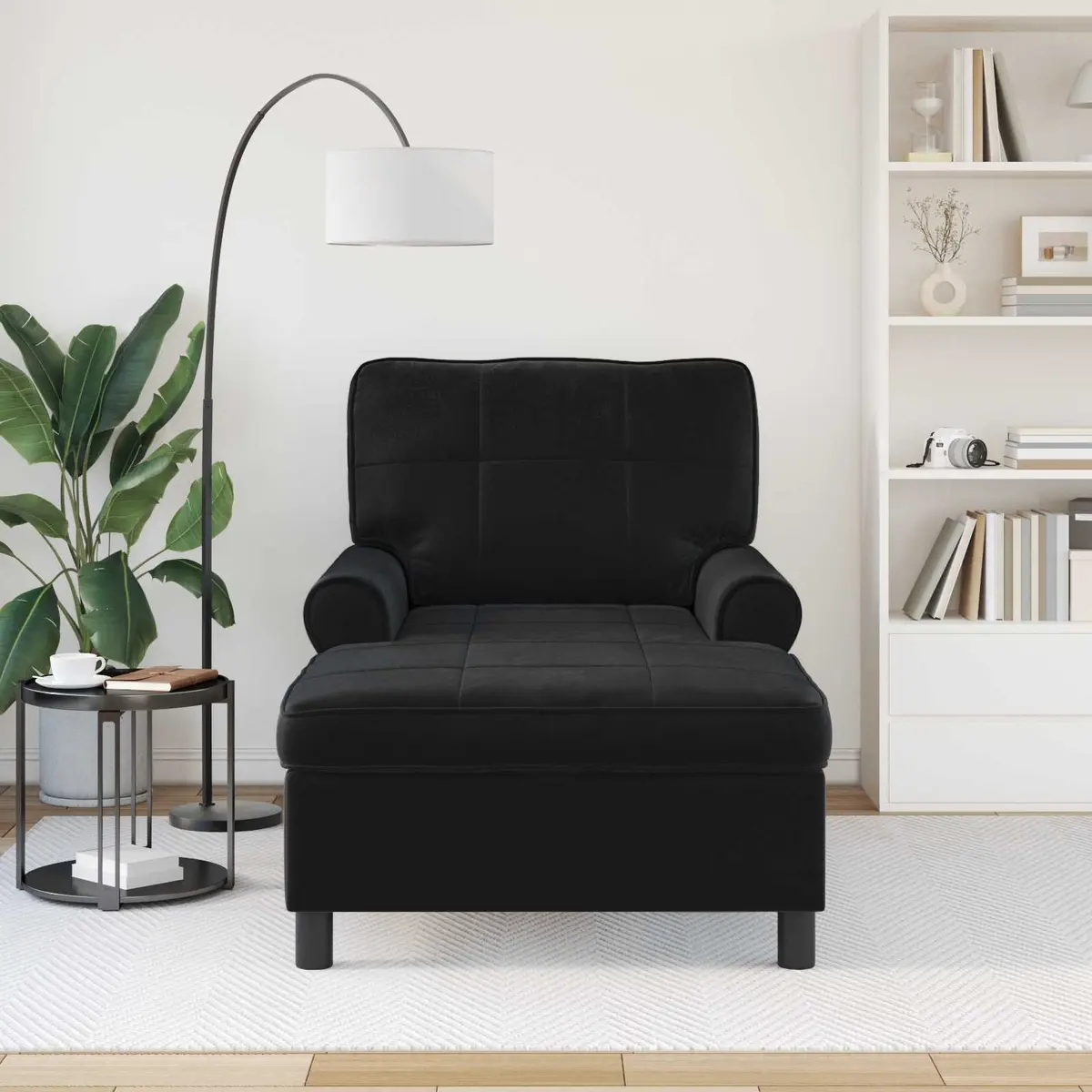 Chaise Lounge Chair Modern Comfort Black Velvet 91x157x91 cm