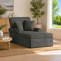 Grey Corduroy Chaise Lounge with Skirt and Foam Filling