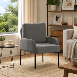 Contemporary Grey Sofa with Cushion and Metal Legs