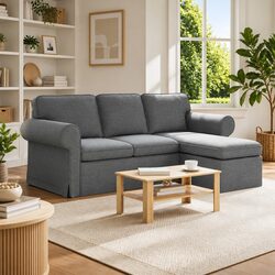 Dark Grey Fabric Sofa with Sturdy Metal Frame