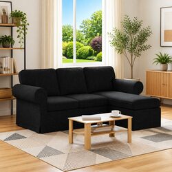 Black Modular Sofa with Metal Frame 195x138x80cm
