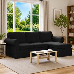 Modular Black Fabric Sofa 215cm - Efficient Living Room Furniture