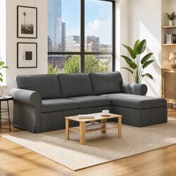 Dark Grey Fabric Sofa with Metal Frame 245x138x80cm