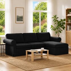 Black Fabric Sofa with Metal Frame, 245 x 138 x 80 cm