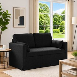 Black Modular Fabric Sofa with Ergonomic Support