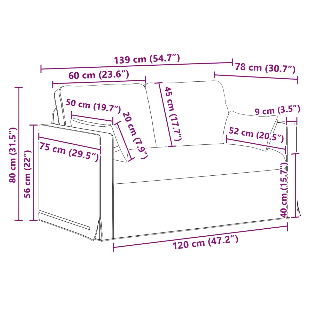 Modular Fabric Sofa Ergonomic Support 139x78x80cm Black