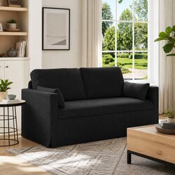 158cm Black Fabric Sofa with Sturdy Metal Frame