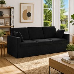 Modular Black Velvet Sofa with Sturdy Construction 198cm