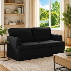 Black Fabric Sofa with Modular Design and Durable Build